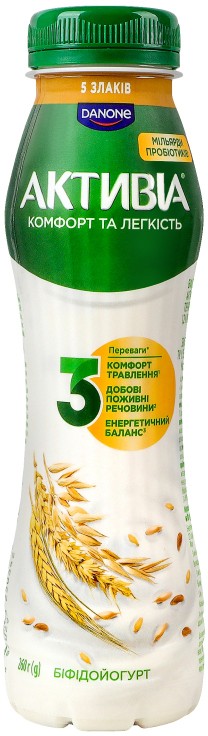 Біфідойогурт Активіа 5 злаків питний з біфідобактеріями Actiregularis 1.2% 260г