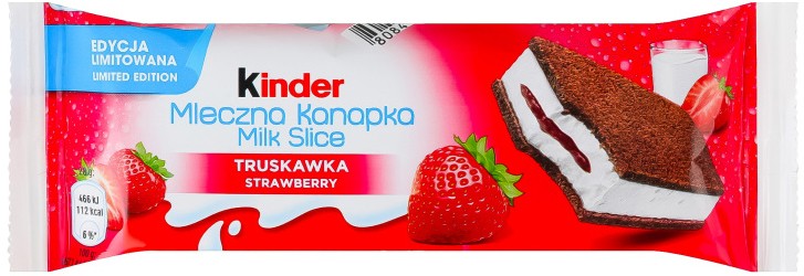 Пирожное Kinder Milk slice бисквитное с молочной и клубничной начинкой 28г