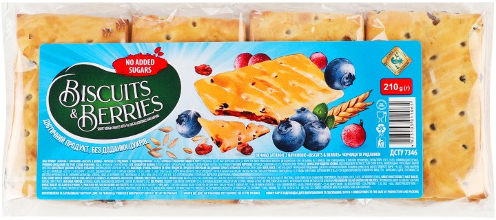 Печиво Biscuits&Berries затяжне з начинкою чорниця та родзинки 210 г