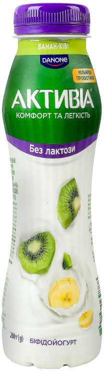 Бифидойогурт Активіа Банан-киви безлактозный c бифидобактериями Actiregularis 0.8% 260г