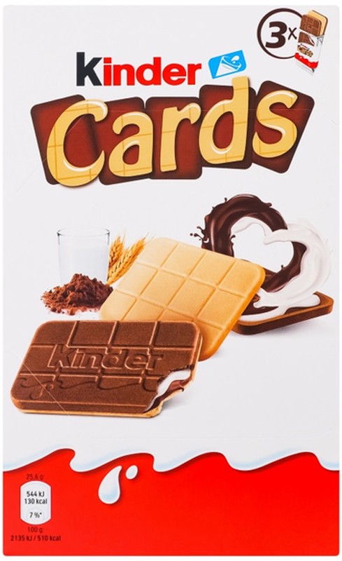 Вафли Kinder Cards с молочной и какао начинкой