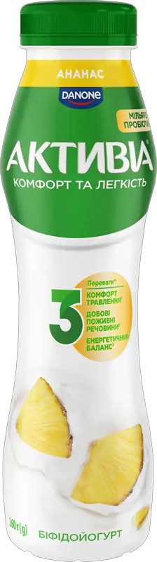 Біфідойогурт Активіа Ананас питний з біфідобактеріями Actiregularis 1.2% 260г