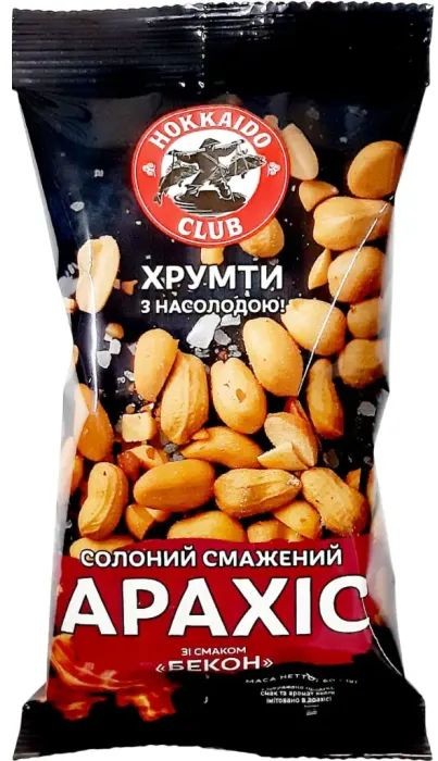 Арахіс Hokkaido Club смажений солоний зі смаком бекону 60 г 