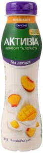 Біфідойогурт Активіа Персик-манго безлактозний з біфідобактеріями Actiregularis 0.8% 260г