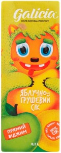 Сік Galicia неосвітлений пастеризований яблучно-грушевий 0.2л