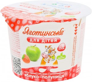 Паста творожная Яготинське для дітей Яблоко-клубника 3.9% 100г