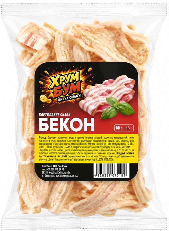 Картофельные снеки "ХРУМ БУМ" Бекон 80 г