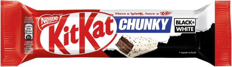 Вафли Kit Kat Chunky Black&White с начинкой с какао-порошком покрытые белой глазурью 42г