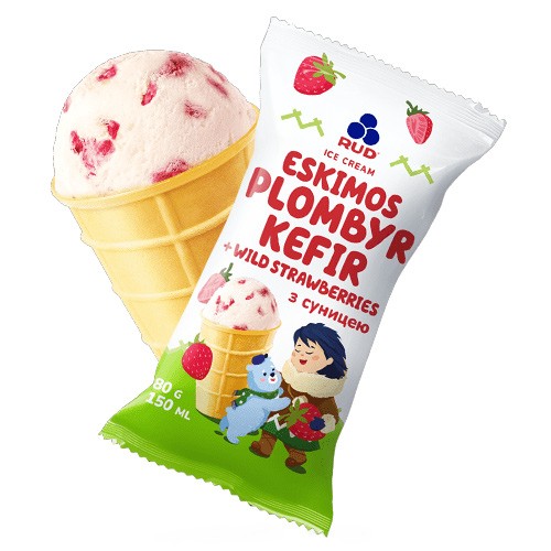 Мороженое Рудь Эскимос пломбир кефир с земляникой 80г