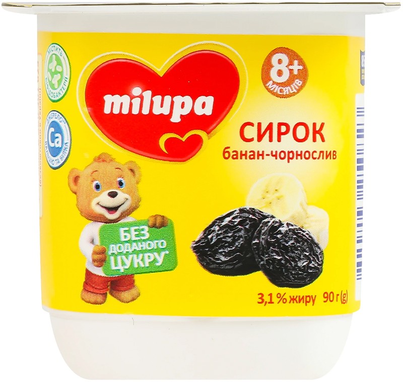 Творожок Milupa Банан-чернослив с бифидобактериями 3,1 % 90 г
