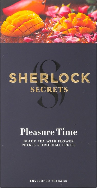 Чай Sherlock Secrets Pleasure time черный с лепестками цветов розы и апельсина 22х1,8г/уп
