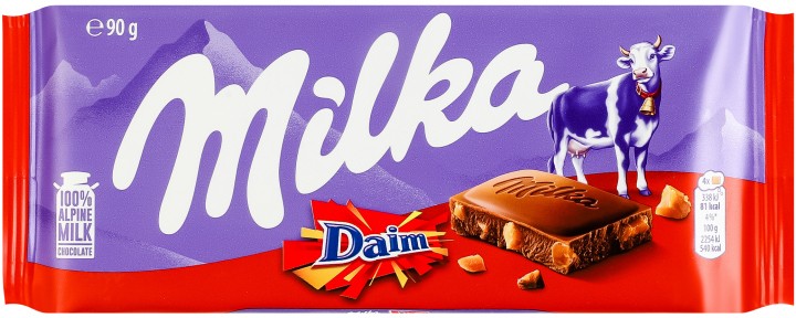 Шоколад Milka молочный с кусочками хрустящей карамели с миндалем 90 г