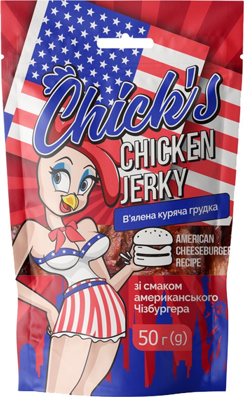 Курячі джерки Chick’s зі смаком американського Чізбургера 50 г