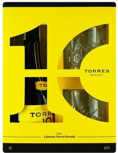 Бренді Torres 10 Gran Reserva 38% 0,7 л + 2 склянки