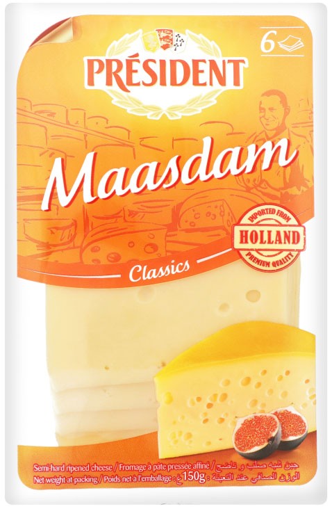 Сыр твердый Maasdam President ломтями 45% 150г