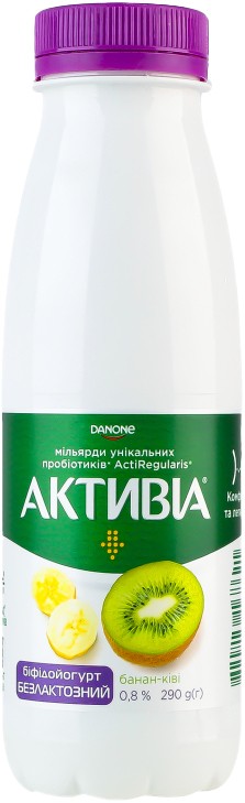 Біфідойогурт Активіа Банан-ківі безлактозний 0.8% 290г