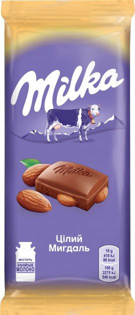 Шоколад молочний Цілий мигдаль Milka 90г