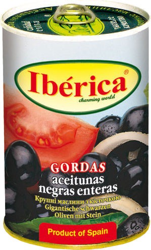 Маслины Iberica черные с косточкой 420г ж/б