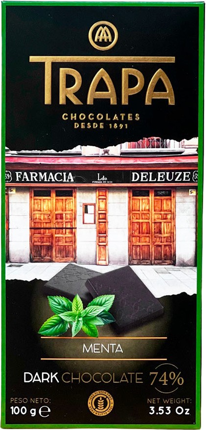 Шоколад чорний Trapa Menta Dark Chocolate зі смаком м'яти 74% 100 г