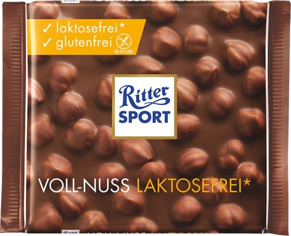 Молочный безлактозный шоколад Ritter Sport с цельными лесными орехами 100 г