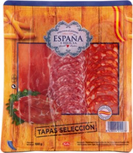 Колбаса Espana Хамон Серрано Бодега, Сальчичон Экстра, Чоризо Экстра нарезка 100г