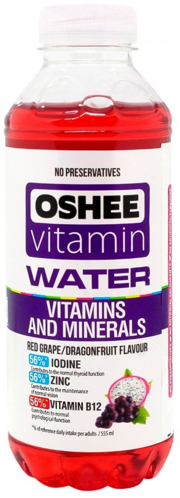 Напій безалкогольний негазований Oshee Vitamin Water зі смаком червоного винограду та пітахайї 0,555 л