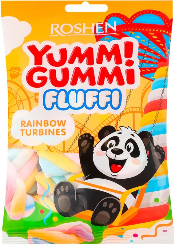 Цукерки маршмеллоу Roshen Yummi Gummi Fluffi Rainbow Turbines 65г