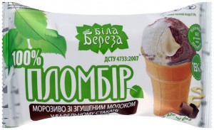 Морозиво Біла Береза Пломбір ваніль-какао зі згущеним молоком у вафельному стакані 70 г