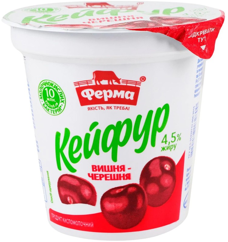 Продукт кисломолочний Ферма Кейфур Білий вишня-черешня 4,5% 250г