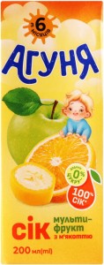 Сік Агуня Мультифрукт з м'якоттю для дітей від 6-ти місяців 200мл