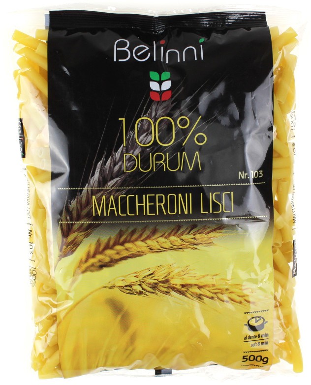 Макароны Belinni Maccheroni lisci №103 Рожки гладкие трубчатые 500г
