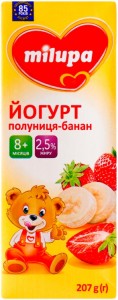 Йогурт Milupa Полуниця-банан 2,5% 207 г