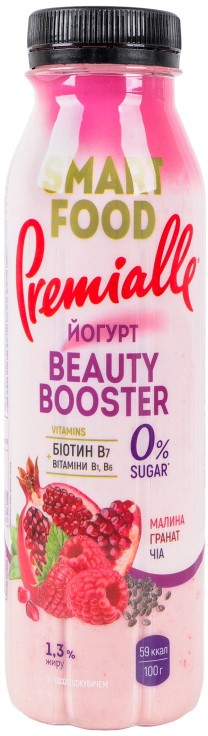 Йогурт Premialle Smart Food Beauty booster Малина-гранат-чіа з підсолоджувачем та вітамінами 1.3% 290г