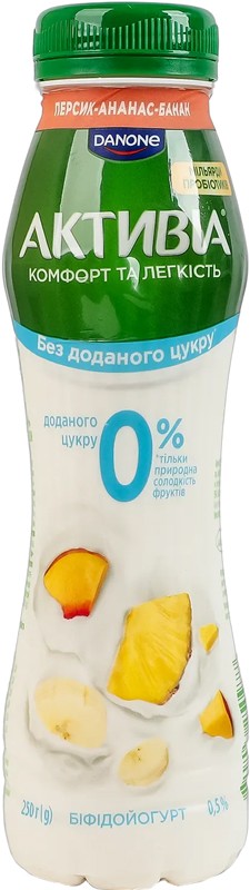Бифидойогурт Активия Персик-ананас-банан без сахара 0,5% 250 г
