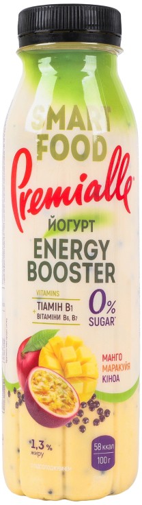 Йогурт Premialle Smart Food Energy booster Манго-маракуйя-кіноа з підсолоджувачем та вітамінами 1.3% 290г