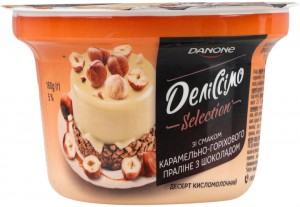 Десерт Делиссимо кисломолочный со вкусом карамельно-орехового пралине 3% 180 г