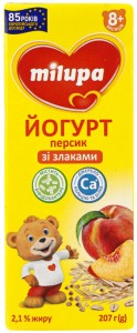 Йогурт Milupa Персик со злаками 2.1% для детей от 8-ми месяцев 207г