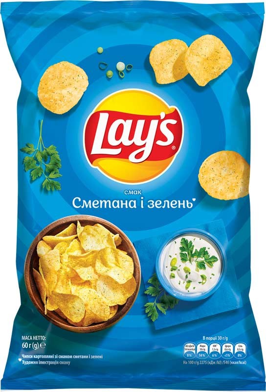 Чіпси Lays зі смаком сметани та зелені 60 г