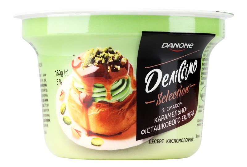 Десерт Деліссімо кисломолочний зі смаком карамельно-фісташкового еклера 5% 180г