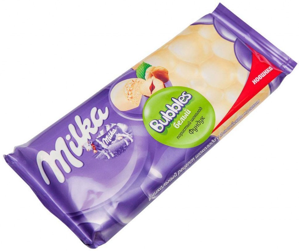 Шоколад Milka Bubbles белый пористый с орехами 83г