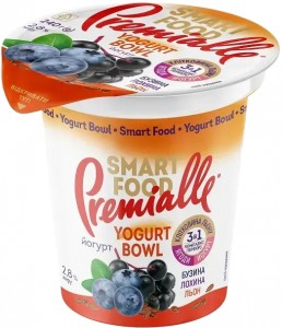 Йогурт Premialle Smart food Yogurt bowl Бузина-голубика-лён 2.8% 240г