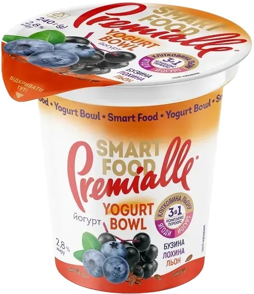 Йогурт Premialle Smart food Yogurt bowl Бузина-лохина-льон 2.8% 240г