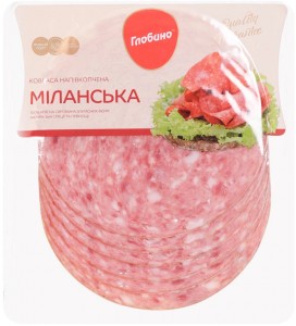 Колбаса Глобино Миланская полукопченая высший сорт нарезка 105 г