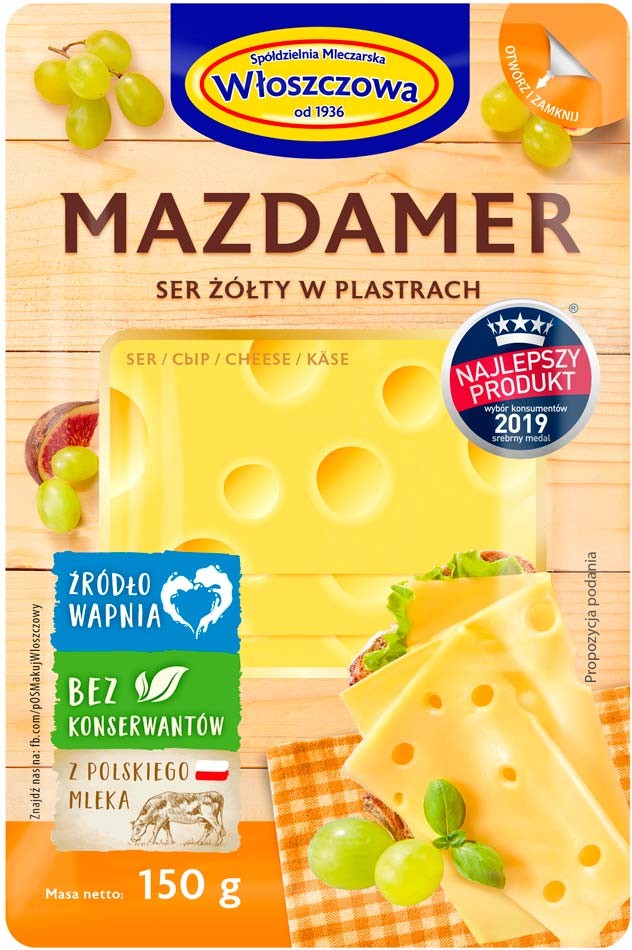 Сыр Wloszczowa Mazdamer нарезка 45% 150 г