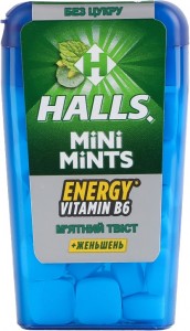 Конфеты Halls Mini Mints Мятный твист +женьшень без сахара 12.5г