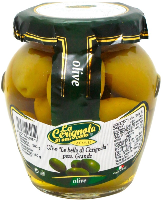 Оливки La Cerignola зелені великого розміру з кісточкою 314мл