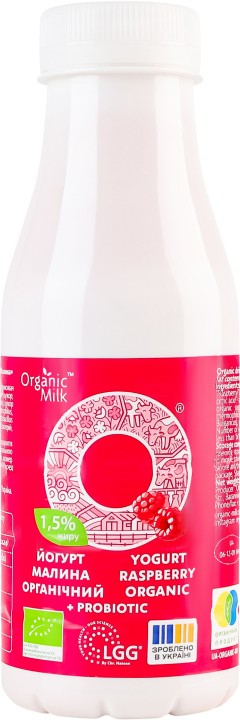 Йогурт Organic Milk Малина питний органічний 1.5% 280г