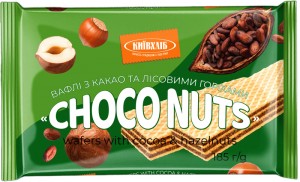 Вафлі Київхліб CHOCO NUTS з какао та лісовими горіхами 185 г