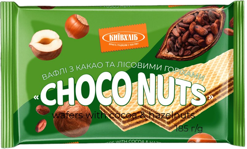 Вафлі Київхліб CHOCO NUTS з какао та лісовими горіхами 185 г
