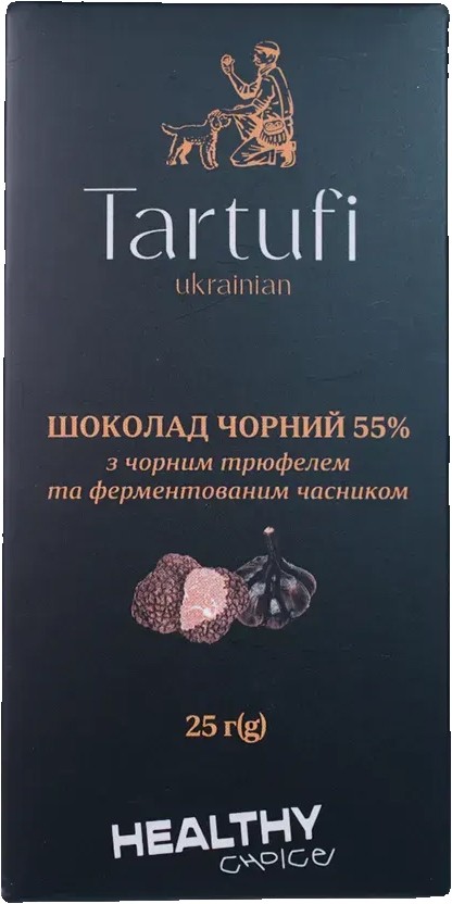 Черный шоколад Tartufi 55% с черным чесноком и черным трюфелем 25г